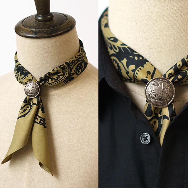 DMSLIDERZ | Retro Silk Scarf Pattern Square Scarf Buckle