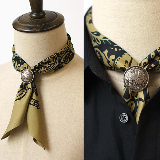 DMSLIDERZ | Retro Silk Scarf Pattern Square Scarf Buckle