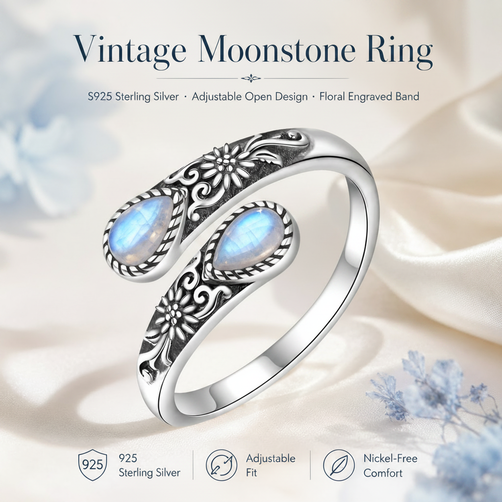 Moonstone Bloom Adjustable Ring