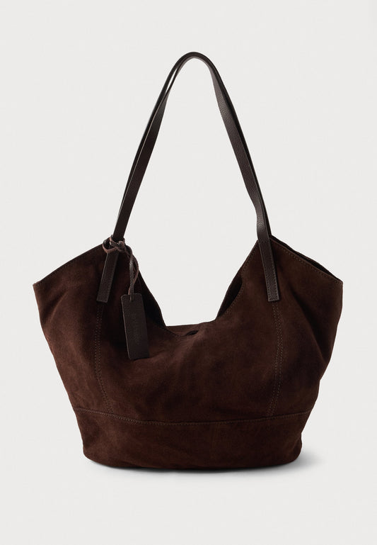 Chocolate Brown Suede & Leather Tote Bag
