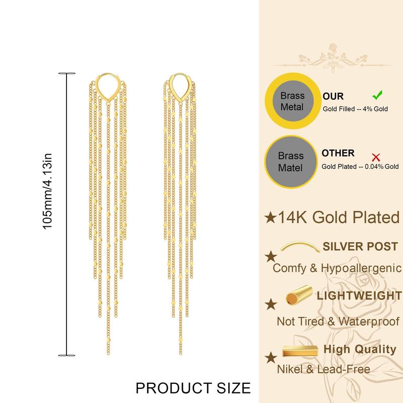 14K Gold-Plated Long Tassel Earrings