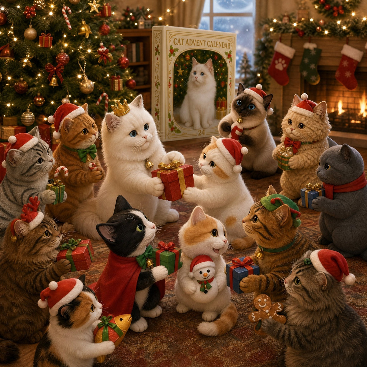 Cat Advent Calendar with 24 Charm Ornaments