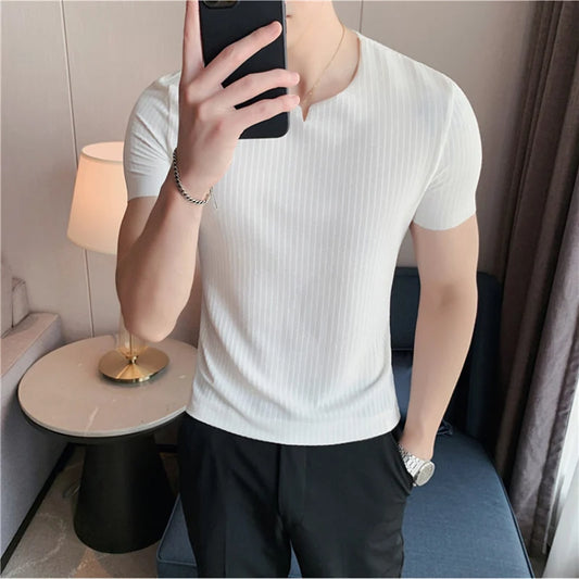 DMSLIDERZ  | Men's Slim Fit V-Neck Striped Short Sleeve T-Shirt