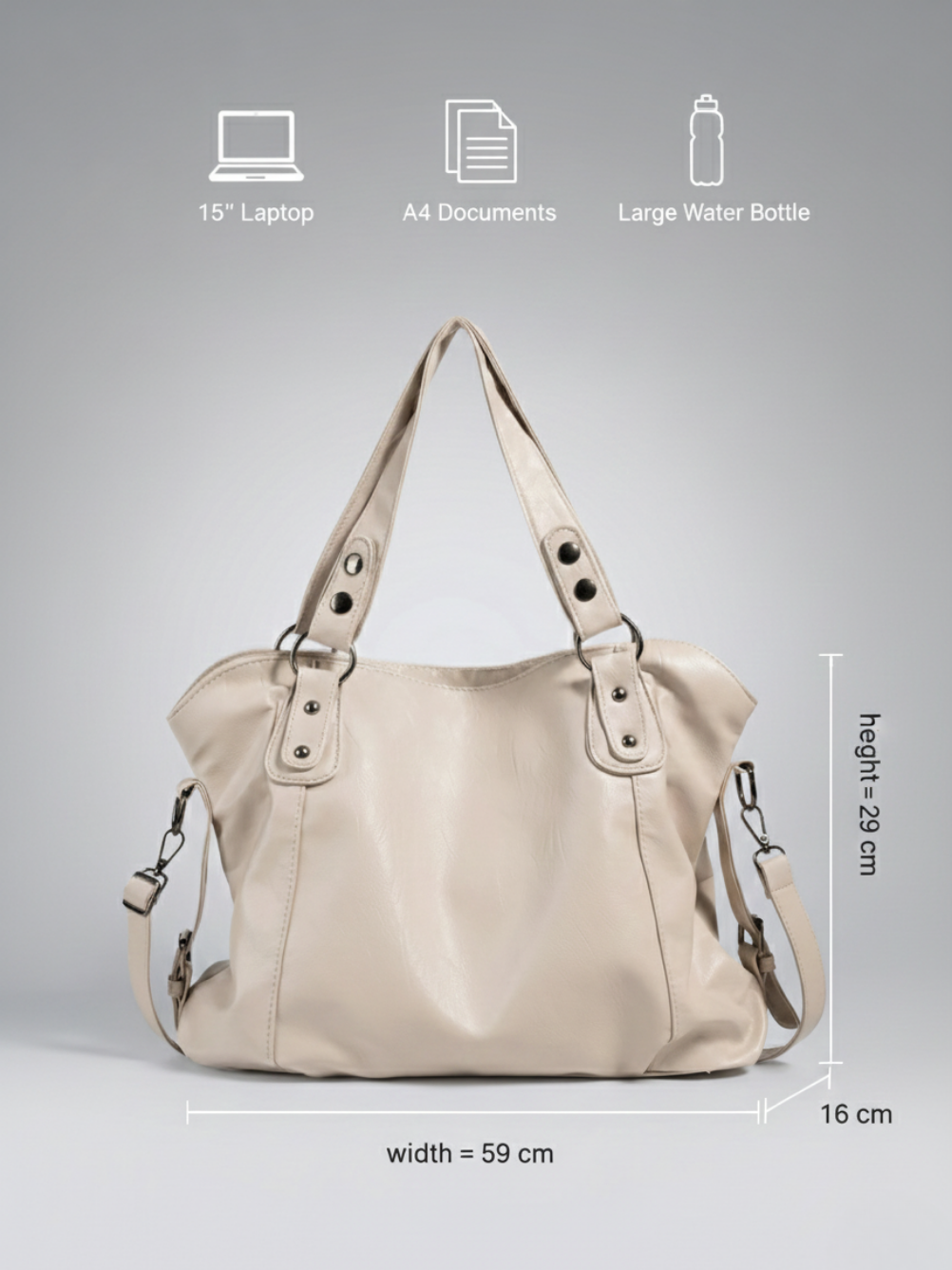 Large beige tote bag for university | SIENA