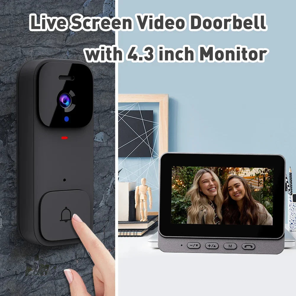 Smart Video Doorbell with Touch Display and APP Control - Wireless Home Security Camera with Magic Voice Changer and USB Power - ABS Material