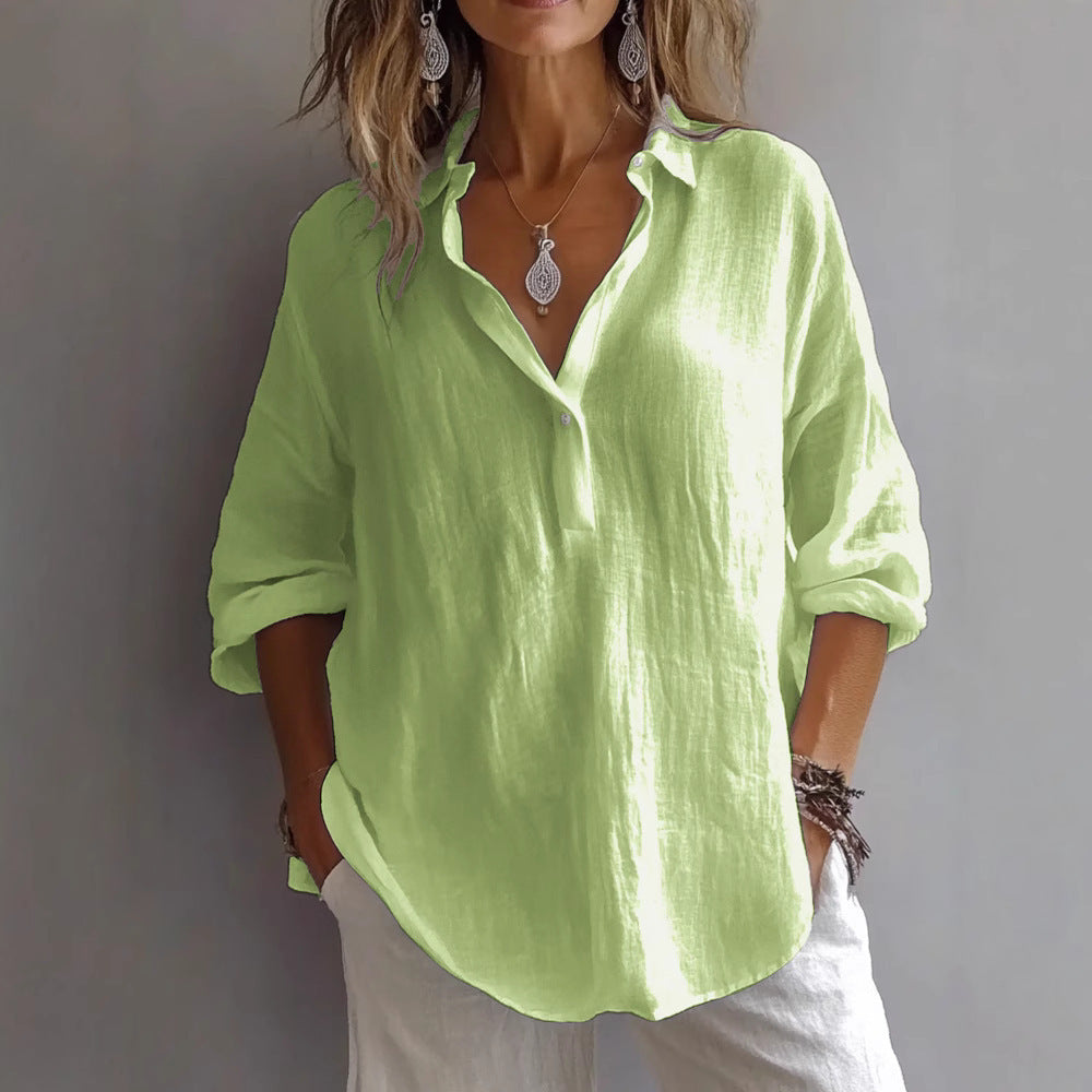 Women's Wide-Sleeve Casual Linen Shirt