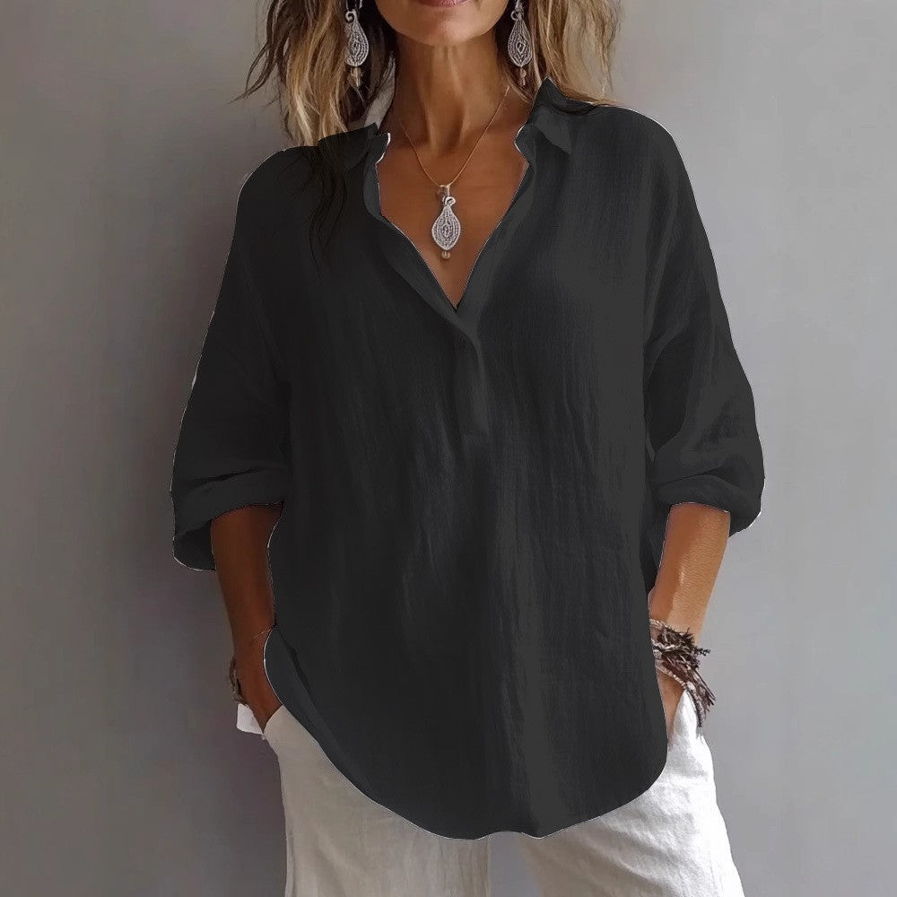 Women's Wide-Sleeve Casual Linen Shirt