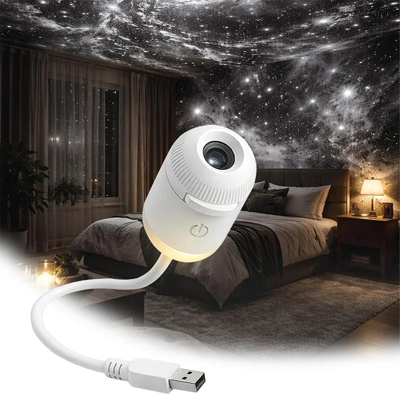 USB Mini Galaxy Star Projector Night Light with Interchangeable Slide Films – Starry Sky Light for Home and Car