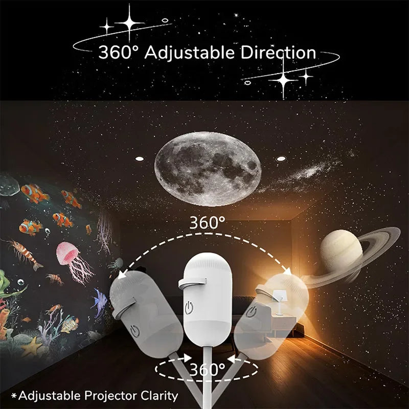USB Mini Galaxy Star Projector Night Light with Interchangeable Slide Films – Starry Sky Light for Home and Car