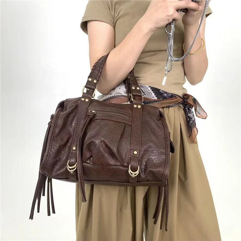 Brown Vegan   Leather Handbag for School | Cortona