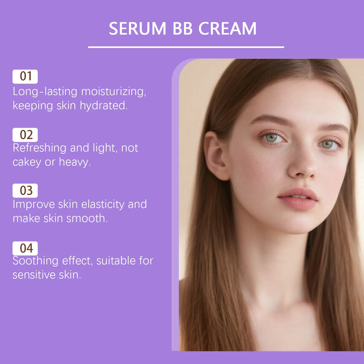 Waterproof BB Cream Foundation with Hyaluronic Acid – Color Correcting Makeup Base in 3 Shades