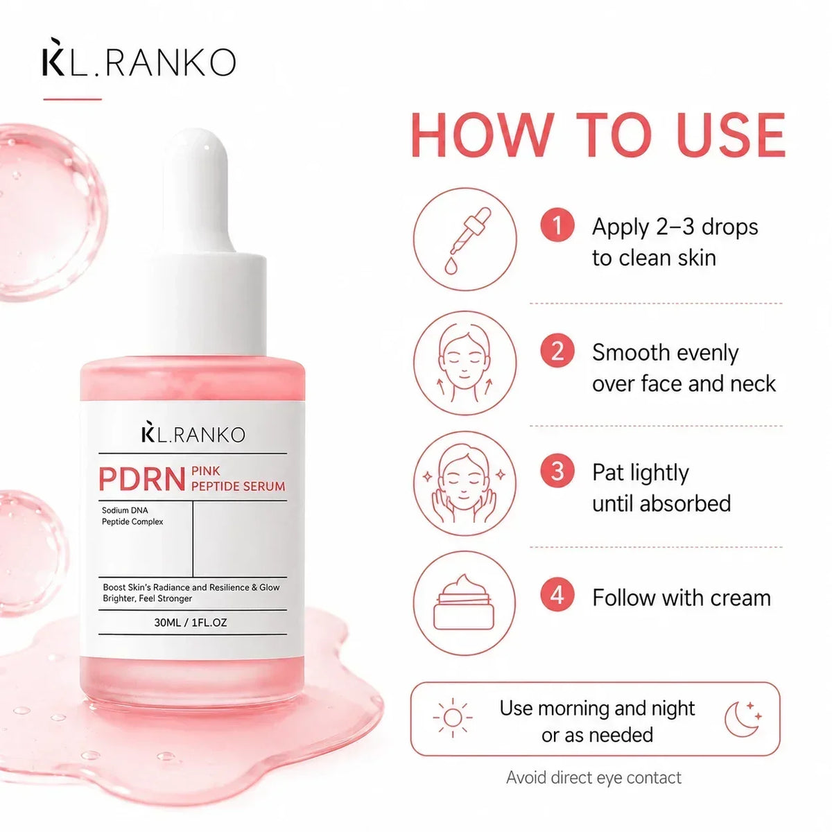 PDRN Peptide Face Serum 30ml with Collagen and Niacinamide – Hydrating Glow Serum