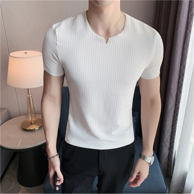 DMSLIDERZ  | Men's Slim Fit V-Neck Striped Short Sleeve T-Shirt