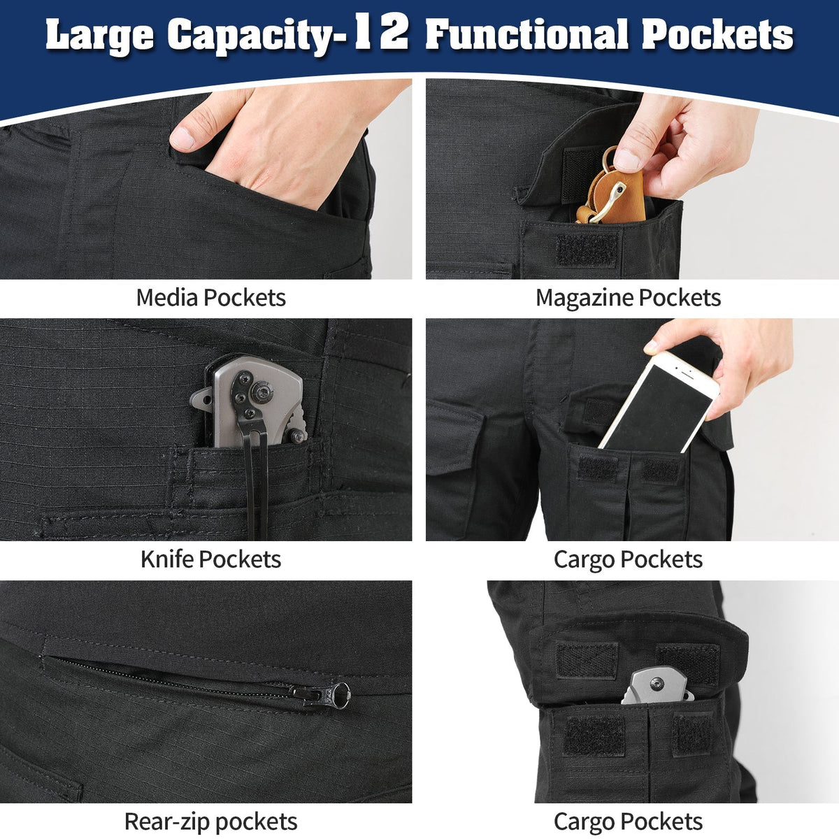 Rip-Stop Camo Combat Trousers with Knee Pads