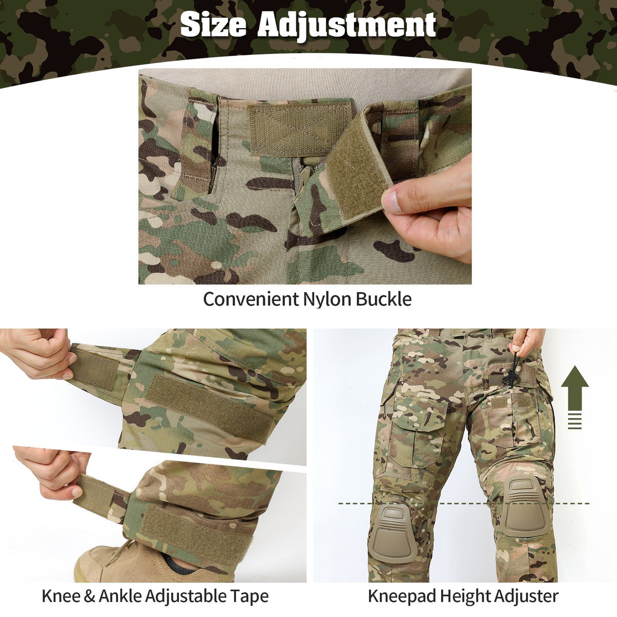Rip-Stop Camo Combat Trousers with Knee Pads