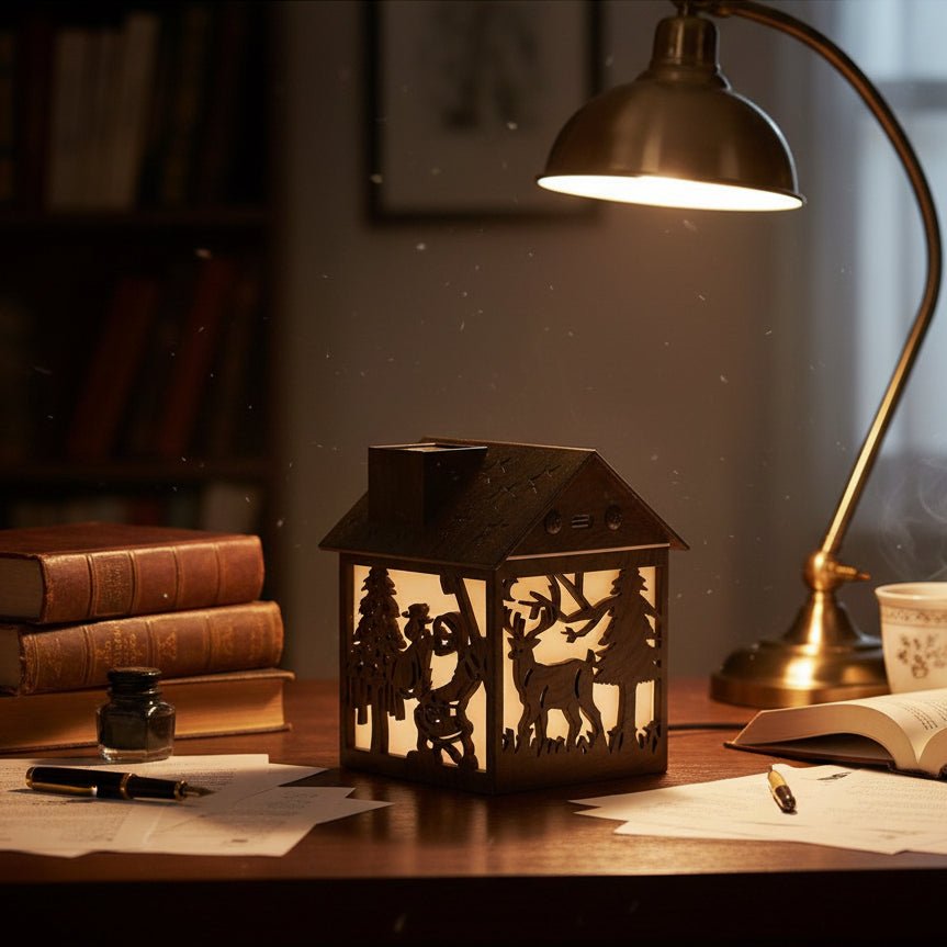 HOUSEGLOW – Wooden House Aroma Diffuser, 240ML Essential Oil Humidifier with Night Light